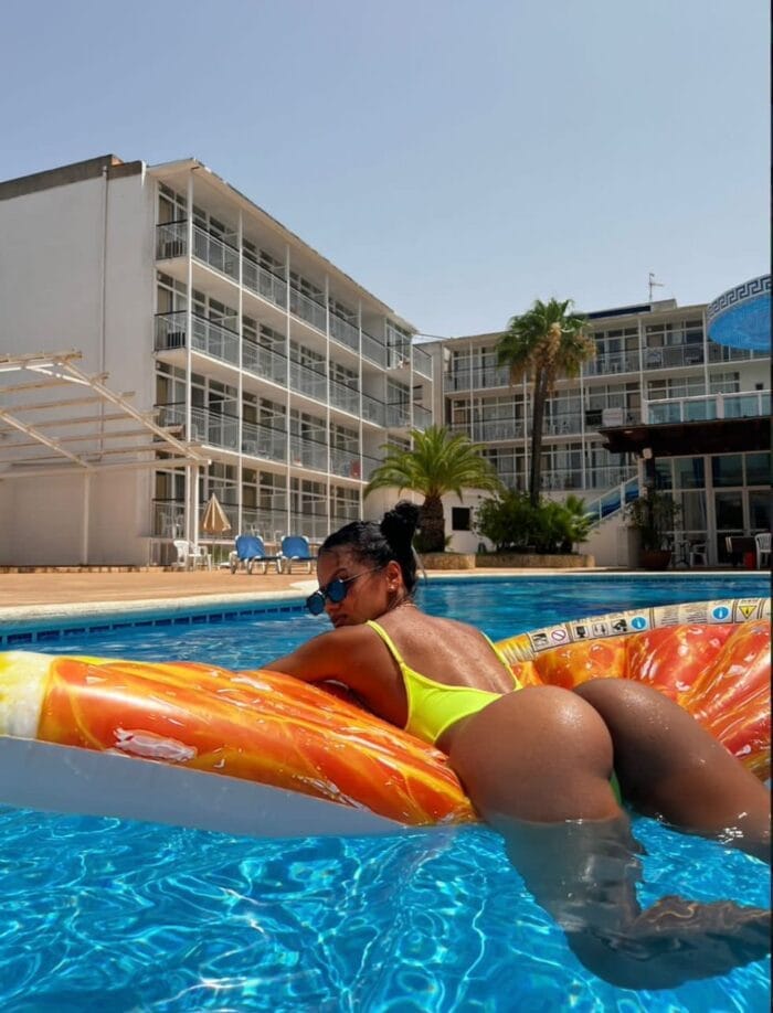 Megan girl image Ibiza on a mat in a pool Megan girl image Ibiza on a mat in a pool